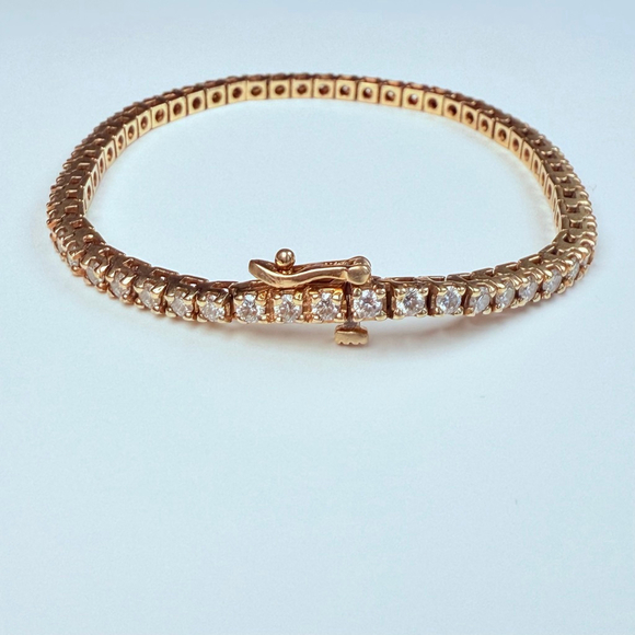 Estate 14K Solid Yellow Gold 3.75 TCW Natural Diamond 3mm Tennis Bracelet - Picture 6 of 12